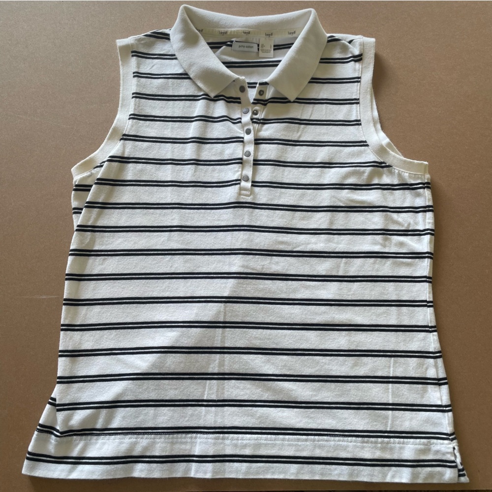 Liz Claiborne Golf Striped Sleeveless Polo Shirt Tank Top